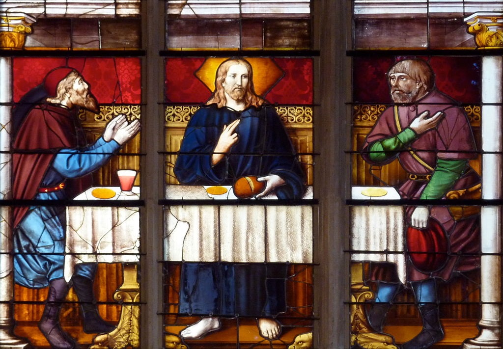 Emmaus pilgrims, stained glass window, Church of Brou, France